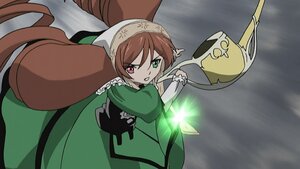 Rating: Safe Score: 0 Tags: 1girl brown_hair dress green_dress green_eyes heterochromia image long_hair long_sleeves looking_at_viewer red_eyes solo suiseiseki teeth very_long_hair User: admin