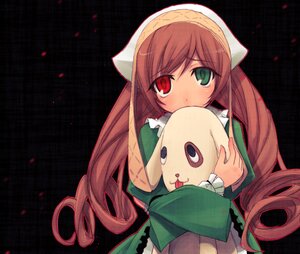 Rating: Safe Score: 0 Tags: 1girl brown_hair dress green_dress green_eyes head_scarf heterochromia holding image long_hair long_sleeves looking_at_viewer red_eyes solo suiseiseki very_long_hair User: admin