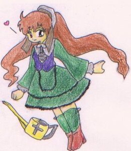 Rating: Safe Score: 0 Tags: 1girl brown_hair dress full_body green_footwear green_skirt image long_hair long_sleeves ponytail skirt smile solo standing suiseiseki very_long_hair User: admin