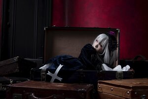 Rating: Safe Score: 0 Tags: 1girl black_dress dress flower gloves hairband juliet_sleeves long_dress long_sleeves silver_hair solo suigintou weapon yorha_no._2_type_b User: admin