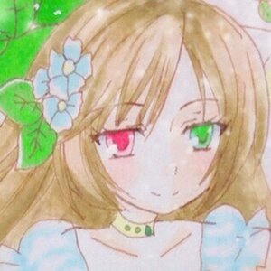 Rating: Safe Score: 0 Tags: 1girl bangs blonde_hair blue_flower blurry blush closed_mouth eyebrows_visible_through_hair flower green_eyes hair_between_eyes hair_flower hair_ornament image long_hair red_eyes smile solo suiseiseki white_gloves User: admin