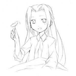 Rating: Safe Score: 0 Tags: 1girl auto_tagged blush greyscale holding human image kakizaki_megu long_hair long_sleeves looking_at_viewer monochrome shirt simple_background smile solo striped upper_body very_long_hair white_background User: admin