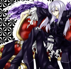 Rating: Safe Score: 0 Tags: 2boys flower gloves image long_hair multiple_boys pants purple_eyes purple_flower rose solo suigintou white_hair User: admin