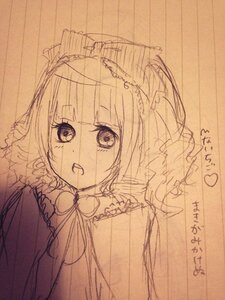 Rating: Safe Score: 0 Tags: 1girl bangs blush eyebrows_visible_through_hair hinaichigo image long_sleeves looking_at_viewer monochrome open_mouth photo sleeves_past_wrists smile solo traditional_media upper_body User: admin