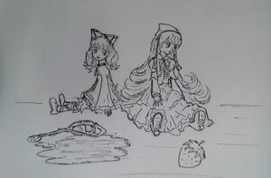 Rating: Safe Score: 0 Tags: 2girls bow bubble_skirt dress greyscale hinaichigo image long_hair monochrome multiple_girls pair sketch suiseiseki traditional_media User: admin
