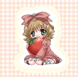 Rating: Safe Score: 0 Tags: 1girl blonde_hair bow dress drill_hair food frills fruit full_body green_eyes hina_ichigo hinaichigo holding holding_food holding_fruit image long_sleeves looking_at_viewer object_namesake pink_bow pink_dress plaid plaid_background plaid_dress sitting solo strawberry User: admin