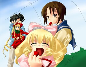 Rating: Safe Score: 0 Tags: 1boy 2girls blonde_hair blush bow brown_hair closed_eyes dress drill_hair eating food fruit hina_ichigo hinaichigo holding_fruit image long_hair long_sleeves multiple_girls open_mouth pair pink_bow school_uniform shinku short_hair twin_drills User: admin