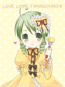Rating: Safe Score: 0 Tags: 1girl ahoge bow copyright_name dress drill_hair flower frills green_eyes green_hair halftone halftone_background heart image kanaria long_sleeves polka_dot polka_dot_background polka_dot_dress smile solo twin_drills yellow_dress User: admin