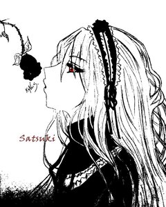 Rating: Safe Score: 0 Tags: 1girl bare_shoulders bug butterfly flower frilled_hairband frills from_side gothic_lolita hairband image insect lolita_fashion lolita_hairband monochrome profile red_eyes rose short_hair simple_background solo spot_color suigintou white_background User: admin