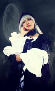 Rating: Safe Score: 0 Tags: 1girl dress frills gothic_lolita lips lolita_fashion long_sleeves moon nail_polish solo suigintou User: admin