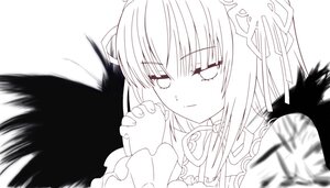 Rating: Safe Score: 0 Tags: 1girl auto_tagged bangs black_wings blurry closed_mouth eyebrows_visible_through_hair feathered_wings greyscale hands_clasped holding_hands image interlocked_fingers looking_at_viewer monochrome own_hands_together ribbon simple_background smile solo suigintou upper_body white_background wings User: admin