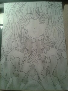 Rating: Safe Score: 0 Tags: 1girl eyepatch flower frills greyscale hands_clasped image kirakishou long_hair monochrome own_hands_together photo shikishi solo traditional_media upper_body User: admin