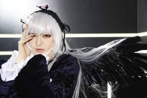 Rating: Safe Score: 0 Tags: 1girl bangs black_dress black_wings closed_mouth dress feathered_wings feathers frills hairband head_rest long_hair long_sleeves looking_at_viewer one_eye_closed red_eyes ribbon rose silver_hair solo suigintou wings User: admin