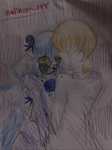 Rating: Safe Score: 0 Tags: 2girls barasuishou blonde_hair blue_flower blue_rose enju flower image multiple_girls rose sketch solo tears wings yellow_eyes User: admin