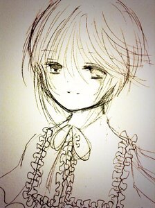 Rating: Safe Score: 0 Tags: 1girl bangs bow bowtie closed_mouth eyebrows_visible_through_hair frills hair_between_eyes image looking_at_viewer monochrome short_hair solo souseiseki traditional_media upper_body User: admin