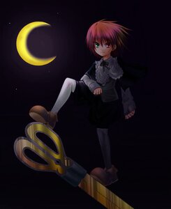 Rating: Safe Score: 0 Tags: 1boy crescent_moon full_body full_moon heterochromia image long_sleeves moon night night_sky red_eyes short_hair sky smile solo souseiseki User: admin