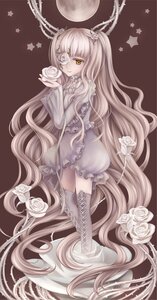 Rating: Safe Score: 0 Tags: 1girl blonde_hair boots chain cross cross-laced_footwear dress eyepatch flower full_moon hair_flower hair_ornament image kirakishou long_hair moon rose sitting solo star_(symbol) thorns two_side_up very_long_hair vines white_flower white_rose yellow_eyes User: admin