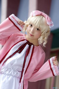 Rating: Safe Score: 0 Tags: 1girl artist_name bangs blonde_hair blurry blurry_background brown_eyes depth_of_field dress frills hat hinaichigo indoors lips long_sleeves looking_at_viewer photo pink_headwear realistic ribbon short_hair signature sleeves_past_wrists smile solo upper_body User: admin