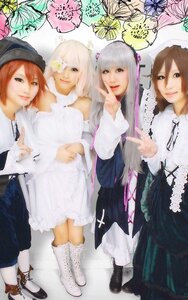 Rating: Safe Score: 0 Tags: boots brown_eyes brown_hair dress flower hair_ornament hat lips long_hair looking_at_viewer multiple_cosplay multiple_girls red_hair ribbon short_hair smile tagme User: admin