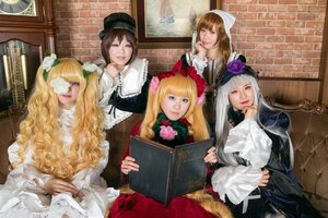 Rating: Safe Score: 0 Tags: 5girls blonde_hair blue_eyes brown_hair dress flower hair_flower hair_ornament hat lips long_hair multiple_cosplay multiple_girls realistic rose sitting tagme twintails User: admin