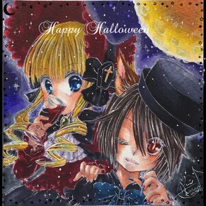 Rating: Safe Score: 0 Tags: 2girls animal_ears black_hair blonde_hair blue_eyes hat image moon multiple_girls one_eye_closed pair red_eyes shinku short_hair souseiseki traditional_media yumeki_kokoro User: admin