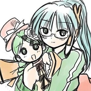 Rating: Safe Score: 0 Tags: 2girls blush glasses hat image kanaria kusabue_mitsu long_hair multiple_girls ponytail solo white_background User: admin