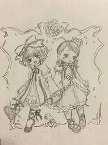 Rating: Safe Score: 0 Tags: 2girls bloomers bow dress flower hair_ornament hinaichigo image kanaria long_sleeves monochrome multiple_girls open_mouth pair ribbon rose short_hair sisters sketch smile traditional_media underwear User: admin