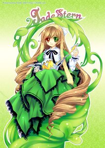 Rating: Safe Score: 0 Tags: 1girl brown_hair dress drill_hair frills green_background green_dress green_eyes heterochromia image long_hair long_sleeves looking_at_viewer red_eyes ribbon smile solo suiseiseki very_long_hair watering_can User: admin
