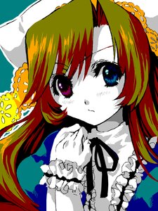Rating: Safe Score: 0 Tags: 1girl blue_eyes blush closed_mouth flower image long_hair looking_at_viewer orange_hair solo suiseiseki User: admin
