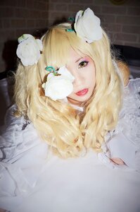 Rating: Safe Score: 0 Tags: 1girl blonde_hair flower fur_trim hair_flower hair_ornament hair_over_one_eye kirakishou lips long_hair looking_at_viewer makeup red_lips solo white_flower white_rose User: admin
