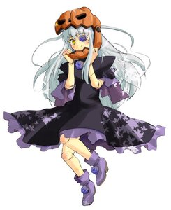 Rating: Safe Score: 0 Tags: 1girl barasuishou boots dress halloween image jack-o'-lantern long_hair pumpkin smile solo striped yellow_eyes User: admin