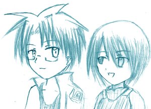Rating: Safe Score: 0 Tags: :d blue_theme human image kashiwaba_tomoe looking_at_viewer monochrome open_mouth pair sakurada_jun short_hair sketch smile striped striped_shirt uniform vertical_stripes User: admin