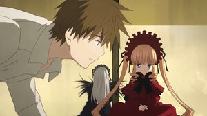 Rating: Safe Score: 0 Tags: 1boy 1girl blonde_hair blue_eyes bonnet bow bowtie brown_hair image lolita_fashion long_hair pair sakurada_jun shinku suigintou User: admin