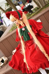 Rating: Safe Score: 0 Tags: blonde_hair blurry blurry_background blurry_foreground bonnet capelet depth_of_field dress food long_hair long_sleeves multiple_girls pantyhose photo red_dress shinku solo User: admin
