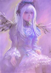 Rating: Safe Score: 0 Tags: 1girl bangs blue_eyes choker dress flower image lips long_hair looking_at_viewer purple_background purple_dress purple_theme solo suigintou veil wings User: admin