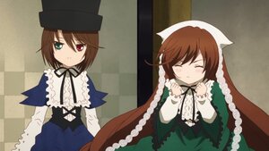 Rating: Safe Score: 0 Tags: argyle argyle_background brown_hair checkered checkered_background checkered_floor closed_eyes dress green_dress hat heterochromia image long_hair multiple_girls pair red_eyes short_hair siblings sisters souseiseki suiseiseki tile_floor tiles twins User: admin