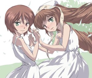 Rating: Safe Score: 0 Tags: 2girls blush brown_hair dress green_eyes heterochromia holding_hands image interlocked_fingers long_hair looking_at_viewer multiple_girls pair red_eyes short_hair siblings sisters souseiseki suiseiseki tears twins User: admin