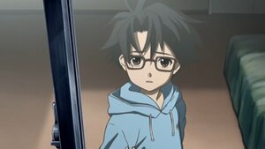 Rating: Safe Score: 0 Tags: 1boy antenna_hair black_hair brown_eyes drawstring glasses hood hood_down hoodie human indoors looking_at_viewer sakurada_jun screenshot solo upper_body User: admin