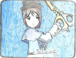 Rating: Safe Score: 0 Tags: 1girl brown_hair dated hat image looking_at_viewer short_hair solo souseiseki traditional_media User: admin