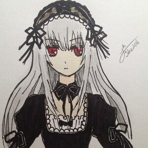 Rating: Safe Score: 0 Tags: 1girl bangs black_dress black_ribbon detached_collar dress eyebrows_visible_through_hair frills grey_background hairband image juliet_sleeves long_hair long_sleeves looking_at_viewer marker_(medium) photo puffy_sleeves red_eyes ribbon signature simple_background solo suigintou traditional_media upper_body wings User: admin