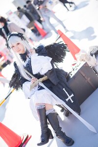 Rating: Safe Score: 0 Tags: 1girl bangs black_footwear blurry blurry_background blurry_foreground boots depth_of_field hairband high_heels holding long_hair looking_at_viewer photo solo standing suigintou sword thighhighs weapon User: admin