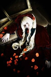 Rating: Safe Score: 0 Tags: 1girl blonde_hair blue_eyes dress flower long_hair pale_skin petals red_theme rose rose_petals shinku solo User: admin