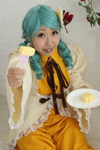 Rating: Safe Score: 0 Tags: 1girl aqua_hair drill_hair flower food fork kanaria lips realistic sitting solo User: admin