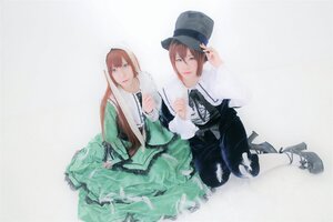 Rating: Safe Score: 0 Tags: 2girls bangs blue_eyes brown_hair dress green_dress hat long_hair long_sleeves looking_at_viewer multiple_cosplay multiple_girls ribbon short_hair siblings sisters sitting tagme twins User: admin