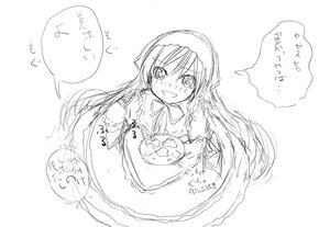 Rating: Safe Score: 0 Tags: 1girl :d blush dress food hairband image long_hair looking_at_viewer monochrome open_mouth ribbon simple_background sketch smile solo speech_bubble suiseiseki talking white_background User: admin