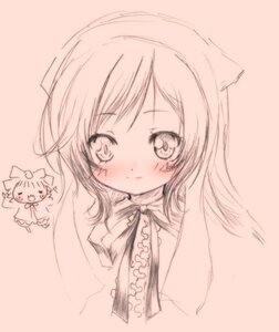 Rating: Safe Score: 0 Tags: 1girl animal_ears blush cat_ears frills image long_hair looking_at_viewer monochrome simple_background smile solo suiseiseki User: admin