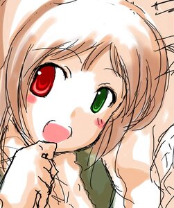 Rating: Safe Score: 0 Tags: 1girl :d blush eyebrows_visible_through_hair green_eyes image long_sleeves looking_at_viewer open_mouth simple_background smile solo suiseiseki tareme upper_body User: admin