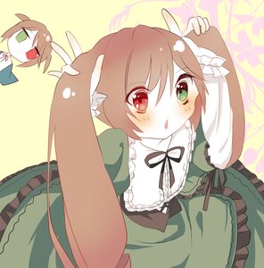 Rating: Safe Score: 0 Tags: 2girls :o blush brown_hair dress frills green_dress green_eyes heterochromia image long_hair long_sleeves looking_at_viewer multiple_girls red_eyes ribbon siblings sisters solo souseiseki suiseiseki twins twintails very_long_hair User: admin