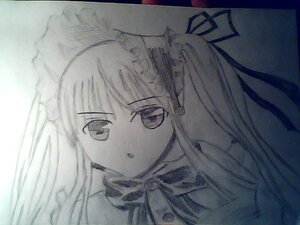 Rating: Safe Score: 0 Tags: 1girl bangs image long_hair looking_at_viewer maid_headdress monochrome ribbon shinku simple_background solo white_background User: admin