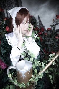 Rating: Safe Score: 0 Tags: 1girl brown_hair closed_eyes dress flower green_dress gun hands_on_own_face long_hair rose solo suiseiseki User: admin